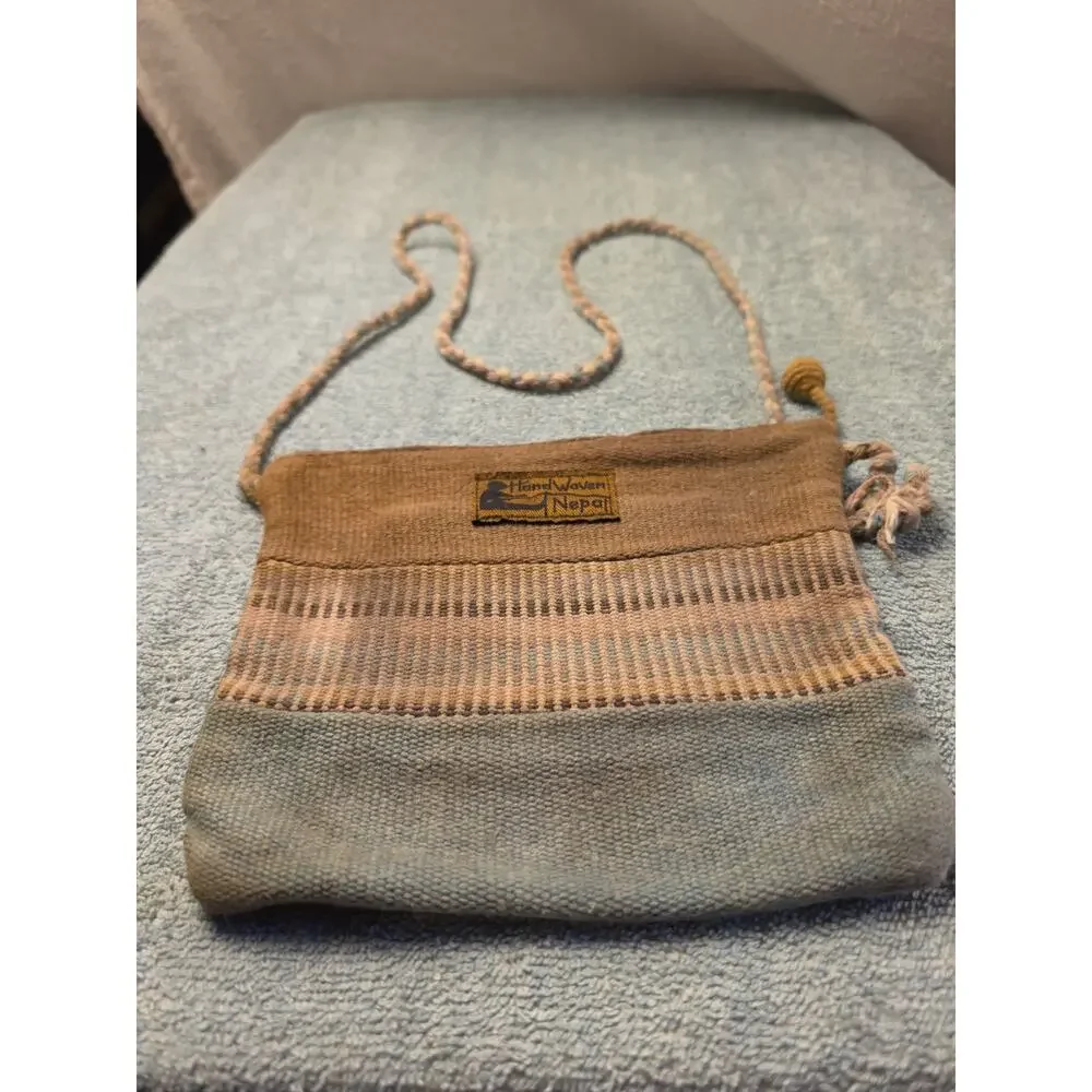 Hand Woven Nepal Crossbody Bag Boho Hippie Festival Woven Textile Purse Earthy